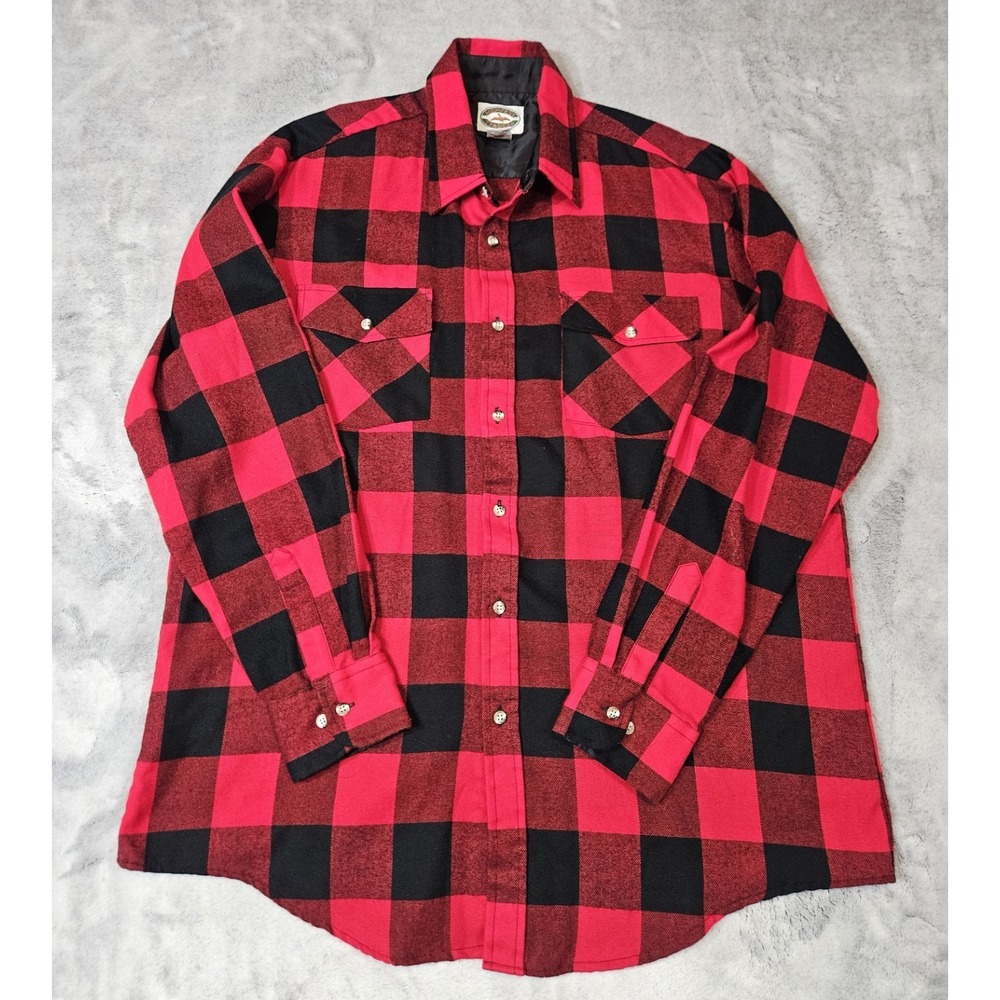 Vintage Flannel Shirt Men's Large Buffalo Plaid Midwest Traders Red Black